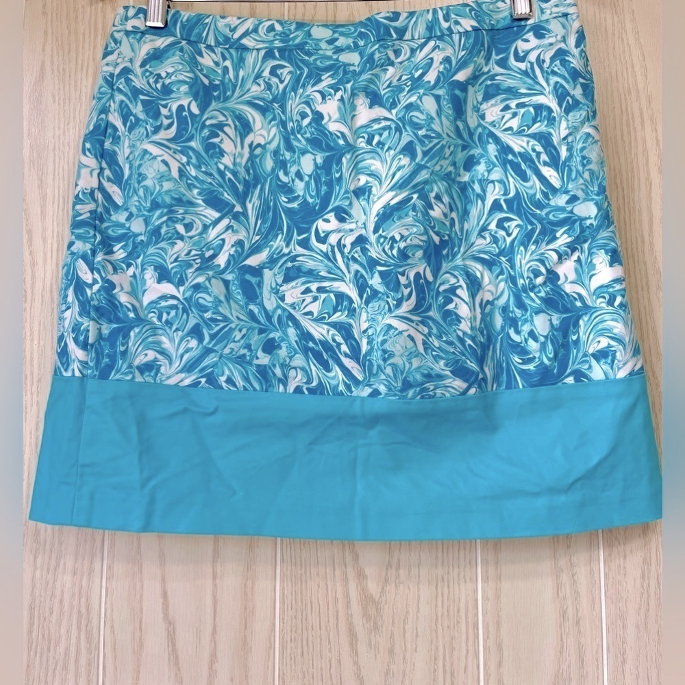 MICHAEL Michael Kors Womens Swirl Print Colorblock A-Line Skirt Blue 10 EUC - Picture 1 of 4
